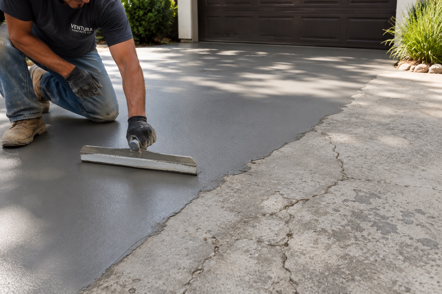 Concrete resurfacing overlay applied to a Malibu driveway