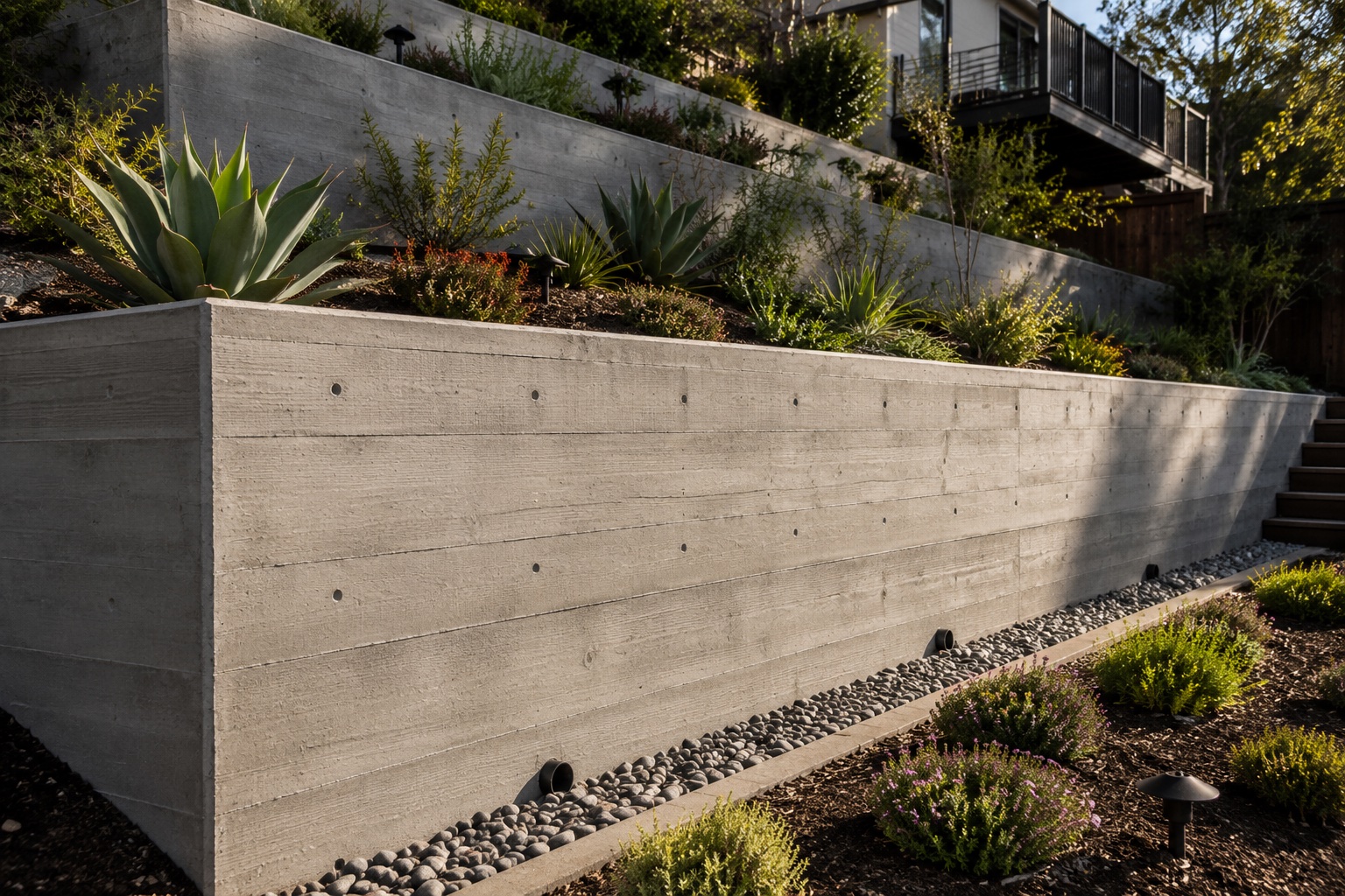 Engineered concrete retaining wall on a Malibu hillside