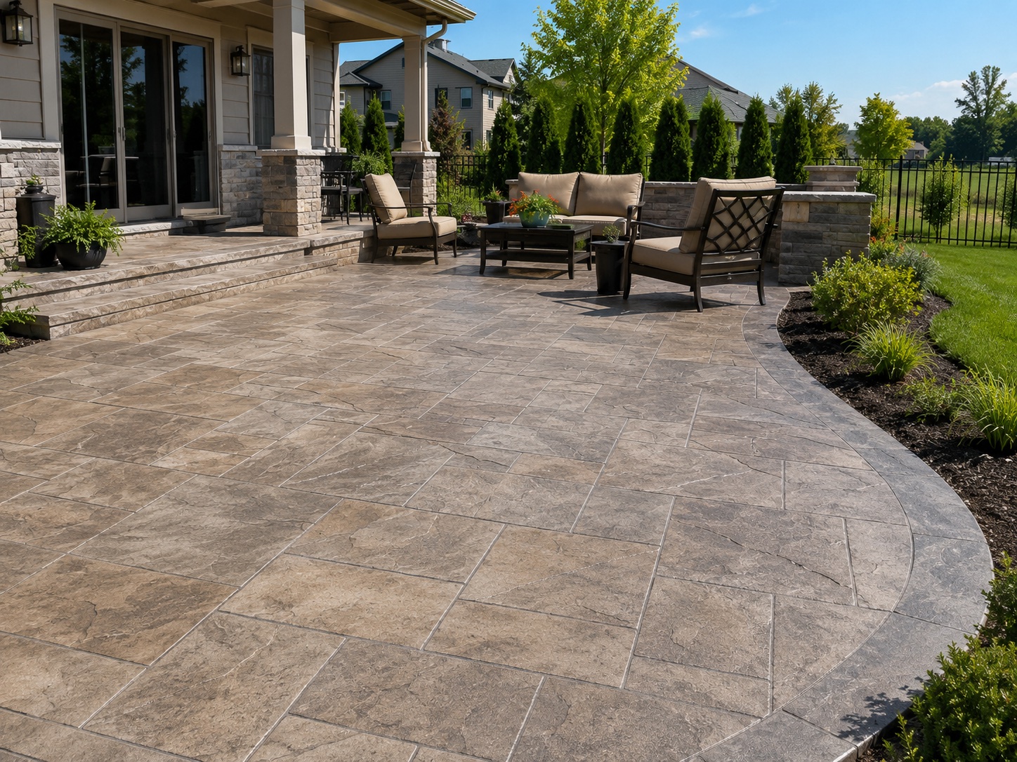 Stamped concrete patio with stone pattern in Malibu, CA